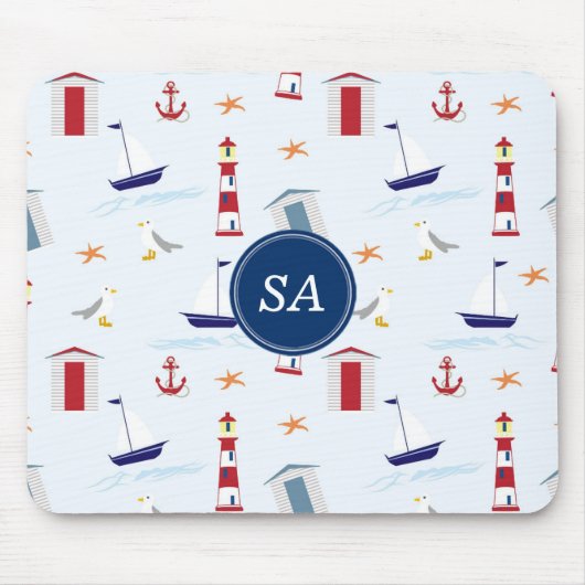 Aangepaste nautische blauw rood wit zomer muismat (Voorkant)