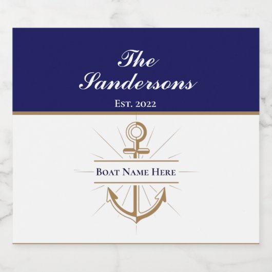 Aangepaste Nautische Boat Party Bold Blue Anchor-n Bier Etiket (Enkel label)
