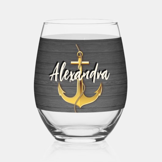 Aangepaste nautische boot Anker Naam hout Wijnglas Zonder Voet (Voorkant)