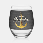 Aangepaste nautische boot Anker Naam hout Wijnglas Zonder Voet (Achterkant)