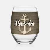 Aangepaste nautische boot Anker Naam hout Wijnglas Zonder Voet (Voorkant)