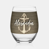 Aangepaste nautische boot Anker Naam hout Wijnglas Zonder Voet (Achterkant)