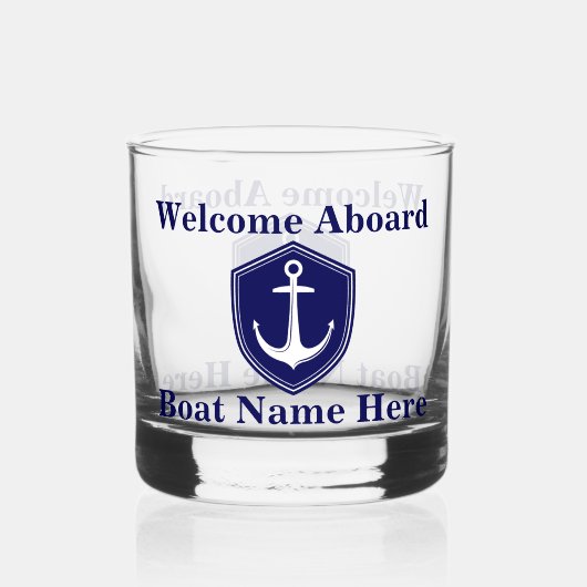 Aangepaste nautische boot naam anker marine blauw whisky glas (Achterkant)
