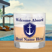 Aangepaste nautische boot naam anker marine blauw whisky glas