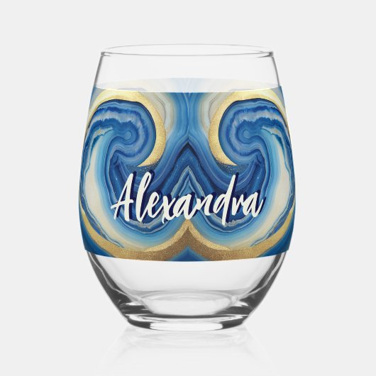 Aangepaste nautische boot naam marine blauw wit ma wijnglas zonder voet (Voorkant)