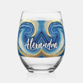 Aangepaste nautische boot naam marine blauw wit ma wijnglas zonder voet (Achterkant)