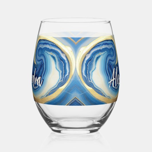 Aangepaste nautische boot naam marine blauw wit ma wijnglas zonder voet (Links)