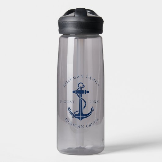 Aangepaste nautische boot Navy Blue Anker Waterfles (Voorkant)