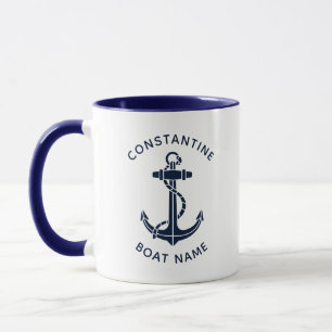 Aangepaste nautische bootkapitein marineblauwe ank mok