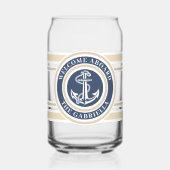 Aangepaste nautische bootnaam anker marine blauwe  blikvorm glas (Voorkant)