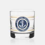 Aangepaste nautische bootnaam anker marine blauwe  whisky glas (Voorkant)