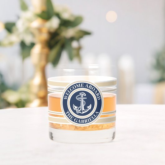 Aangepaste nautische bootnaam anker marine blauwe  whisky glas (Insitu (Huwelijk))