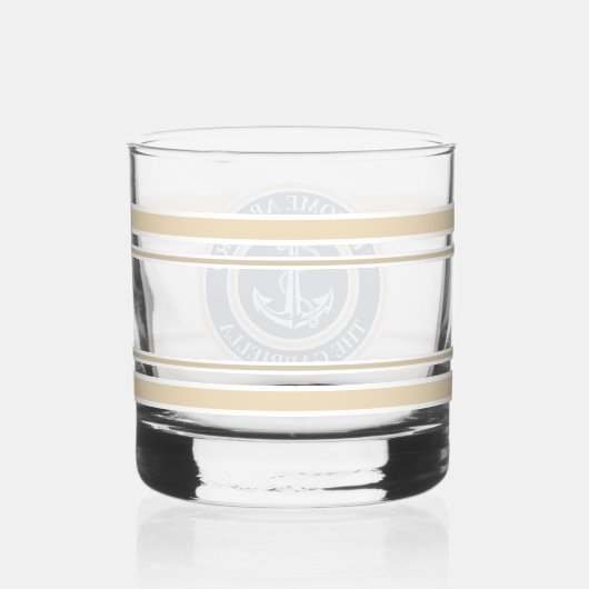 Aangepaste nautische bootnaam anker marine blauwe  whisky glas (Achterkant)