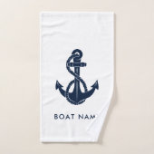 Aangepaste nautische bootnaam marine blauw anker handdoek (Handdoek)