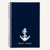 Aangepaste nautische bootnaam marine blauw anker notitieboek (Voorkant)