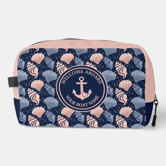 Aangepaste nautische bootnaam Plush Navy Toilettasje (Voorkant)