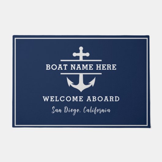 Aangepaste nautische bootnaam Welkom aan boord ank Deurmat (Voorkant)