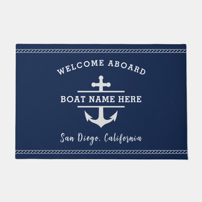 Aangepaste nautische bootnaam Welkom aan boord ank Deurmat (Voorkant)