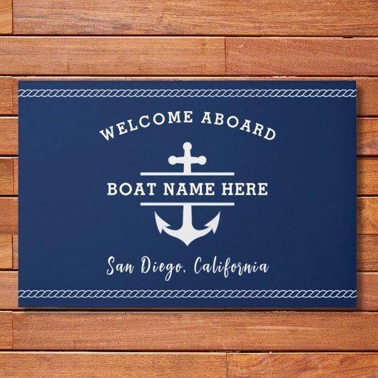 Aangepaste nautische bootnaam Welkom aan boord ank Deurmat