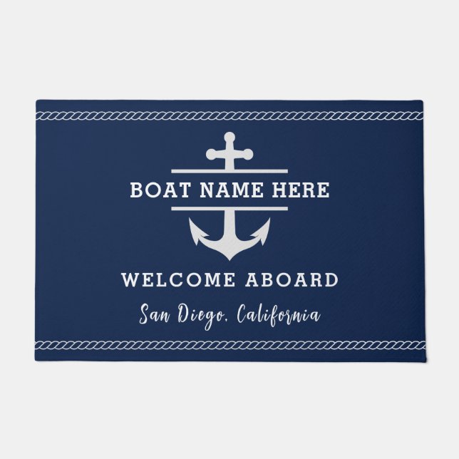Aangepaste nautische bootnaam Welkom aan boord ank Deurmat (Voorkant)