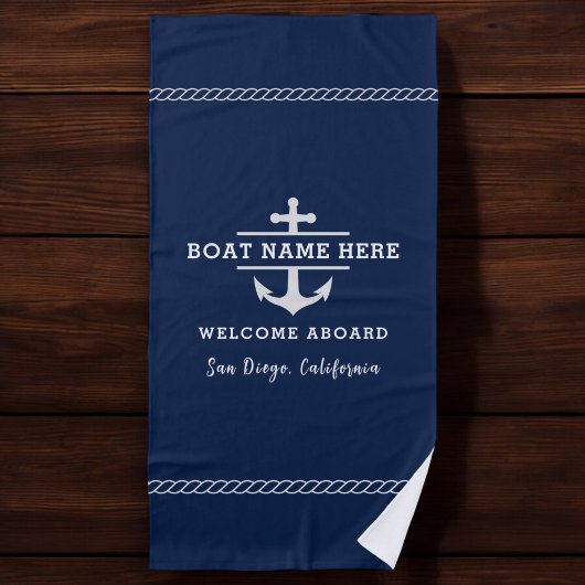 Aangepaste nautische bootnaam Welkom aan boord ank Strandlaken