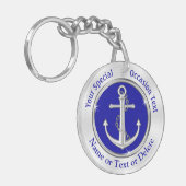 Aangepaste Nautische cadeaus, blauw, wit, anker Sleutelhanger (Voorkant Links)