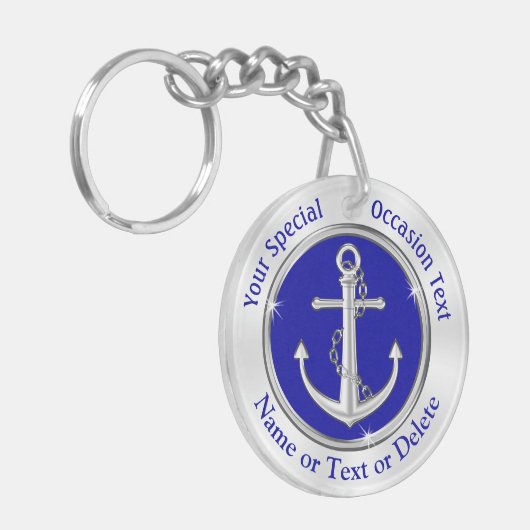 Aangepaste Nautische cadeaus, blauw, wit, anker Sleutelhanger (Voorkant Links)