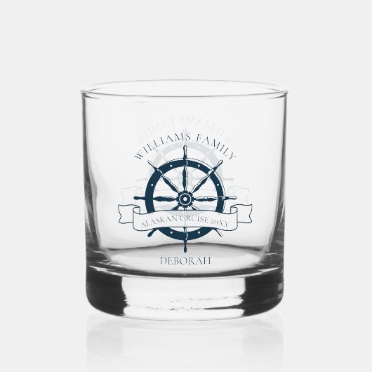 Aangepaste nautische cruiseschip wiel boot kapitei whisky glas (Achterkant)