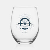 Aangepaste nautische cruiseschip wiel boot kapitei wijnglas zonder voet (Achterkant)