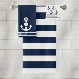 Aangepaste nautische hart anker marine witte strep bad handdoek
