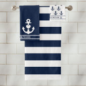 Aangepaste nautische hart anker marine witte strep bad handdoek