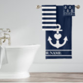 Aangepaste nautische hart anker marine witte strep bad handdoek
