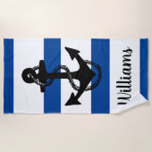 Aangepaste nautische lijnen en ANCHOR | Strandlaken (Voorkant)