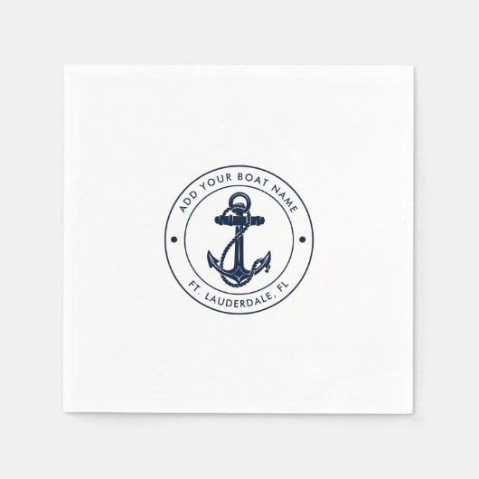 Aangepaste nautische marine blauw anker boot naam servet (Voorkant)