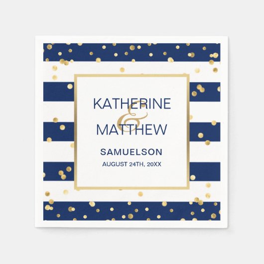 Aangepaste nautische marine blauw goud bruiloft pa servetten (Voorkant)