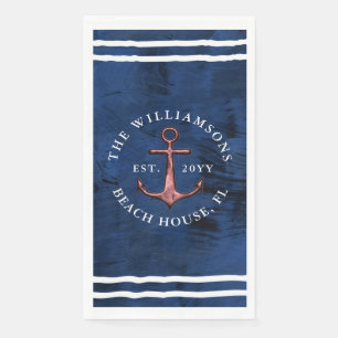 Aangepaste nautische marine blauw wit rose goud an servet