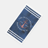 Aangepaste nautische marine blauw wit rose goud an servet (Hoek)