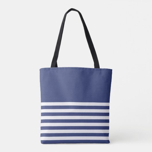 Aangepaste nautische marine en wit gestreepte Canv Tote Bag (Achterkant)