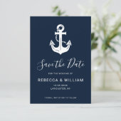 Aangepaste nautische Navy Blue Anker Trouw Save The Date (Staand voorkant)