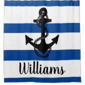 Aangepaste nautische strepen met ANCHOR | Douchegordijn (Voorkant)