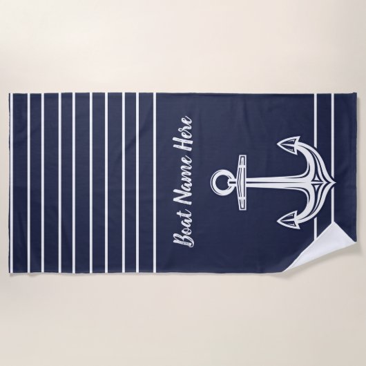 Aangepaste Nautische zeeanker marineblauw strand T Strandlaken (Voorkant)