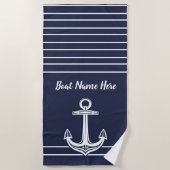 Aangepaste Nautische zeeanker marineblauw strand T Strandlaken (Voorkant)
