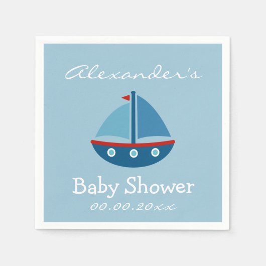 Aangepaste nautische zeilboot baby shower servette servet (Voorkant)
