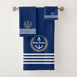 Aangepaste Navy badhanddoek Set met gepersonalisee Bad Handdoek