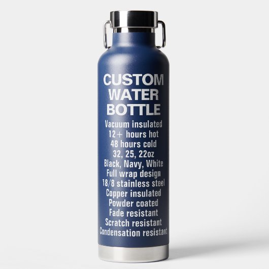 Aangepaste NAVY BLAUW Geïsoleerd Staal & Koperfles Waterfles (Voorkant)