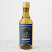 Aangepaste Navy Blauwe Gouden Afstudeerfeest Mini Wijn Etiket (Voorkant)