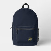 Aangepaste Navy Blauwe Gouden Initiaal Monogram Jo Bedrukte Rugzak (Voorkant)