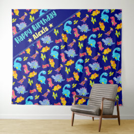 Aangepaste Navy Blauwe Kleurrijke Dinosaurus Thema Wandkleed