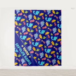 Aangepaste Navy Blauwe Kleurrijke Dinosaurus Thema Wandkleed