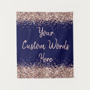 Aangepaste Navy Blauwe & Roze Gouden Verjaardagsfe Wandkleed
